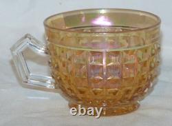 Imperial Glass Punch Bowl 10 pc Set #698 Waffle Block Marigold Carnival Glass