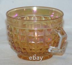 Imperial Glass Punch Bowl 10 pc Set #698 Waffle Block Marigold Carnival Glass