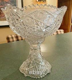 Imperial Glass Punch Bowl Whirling Star Pedestal Stand Vintage Cut Glass