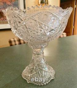 Imperial Glass Punch Bowl Whirling Star Pedestal Stand Vintage Cut Glass