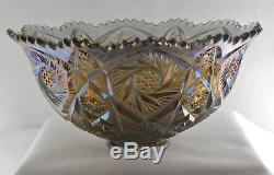 Imperial Glass Smoke Whirling Star Punch Bowl & Eleven Cups
