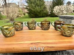 Imperial Glass Whirling Hobstar Smoke Purple Green Punch cups set Of 6