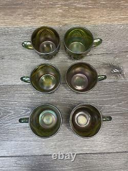 Imperial Glass Whirling Hobstar Smoke Purple Green Punch cups set Of 6