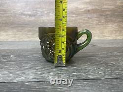 Imperial Glass Whirling Hobstar Smoke Purple Green Punch cups set Of 6