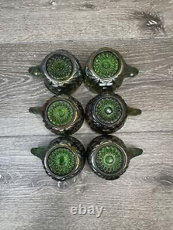 Imperial Glass Whirling Hobstar Smoke Purple Green Punch cups set Of 6