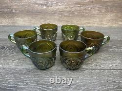 Imperial Glass Whirling Hobstar Smoke Purple Green Punch cups set Of 6