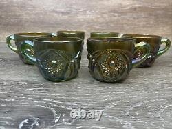 Imperial Glass Whirling Hobstar Smoke Purple Green Punch cups set Of 6