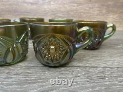 Imperial Glass Whirling Hobstar Smoke Purple Green Punch cups set Of 6