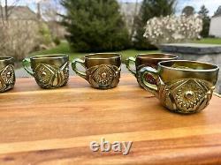 Imperial Glass Whirling Hobstar Smoke Purple Green Punch cups set Of 6