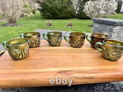 Imperial Glass Whirling Hobstar Smoke Purple Green Punch cups set Of 6