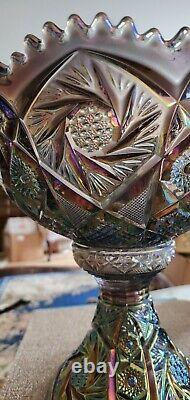 Imperial Glass Whirling Hobstar Smoke Purple Punch Bowl With Stand