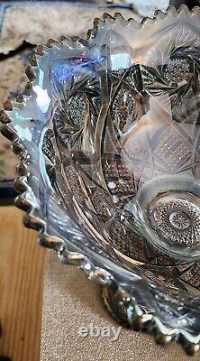 Imperial Glass Whirling Hobstar Smoke Purple Punch Bowl With Stand