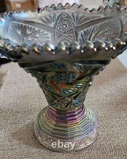 Imperial Glass Whirling Hobstar Smoke Purple Punch Bowl With Stand