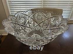 Imperial Glass Whirling Star Clear Punch Bowl, Ladle, And 11 Cups