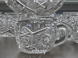 Imperial Glass Whirling Star Clear Punch Bowl, Ladle, And 12 Cups