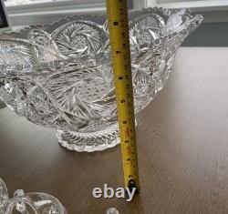 Imperial Glass Whirling Star Clear Punch Bowl, Ladle, And 12 Cups