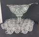 Imperial Glass Whirling Star Punch Bowl Stand 21 Cups & Glass Ladle Smooth Base