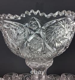 Imperial Glass Whirling Star Punch Bowl Stand 21 Cups & Glass Ladle Smooth Base