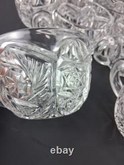 Imperial Glass Whirling Star Punch Bowl Stand 21 Cups & Glass Ladle Smooth Base