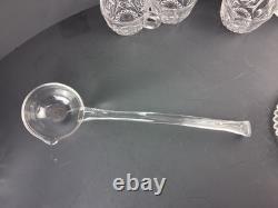 Imperial Glass Whirling Star Punch Bowl Stand 21 Cups & Glass Ladle Smooth Base