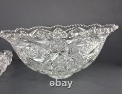 Imperial Glass Whirling Star Punch Bowl Stand 21 Cups & Glass Ladle Smooth Base
