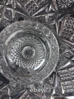Imperial Glass Whirling Star Punch Bowl Stand 21 Cups & Glass Ladle Smooth Base