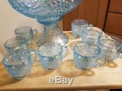 Imperial Grape Horizon Ice Blue Carnival Glass punch bowl set RARE (18 pcs)