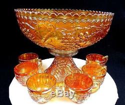 Imperial Grape Marigold Carnival Glass 2 Pc 12 Punch Bowl & 14 Punch Cups 1914