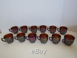 Imperial Grapes Amethyst Amber Carnival Glass Punch Bowl Set