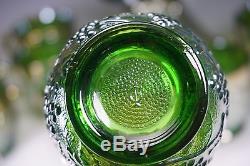 Imperial Green Carnival Glass Grape Punch Bowl Set with 10 Cups