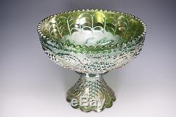 Imperial Green Carnival Glass Grape Punch Bowl Set with 10 Cups