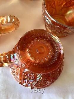 Imperial Hobstar Marigold Carnival Glass Punch Bowl & 10 Cups Set No Reserve