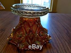 Imperial Hobstar carnival glass marigold ruffled punch bowl with6 cups
