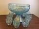 Imperial Ice Blue Carnival Glass Punch Bowl Set Bowl, Stand & 8 Cups