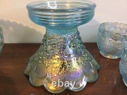 Imperial Ice Blue Carnival Glass Punch Bowl Set Bowl, Stand & 8 Cups