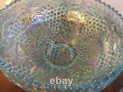 Imperial Ice Blue Carnival Glass Punch Bowl Set Bowl, Stand & 8 Cups