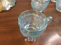 Imperial Ice Blue Carnival Glass Punch Bowl Set Bowl, Stand & 8 Cups