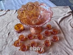 Imperial Iridescent Glass Punch Bowl Set, Marigold