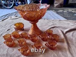 Imperial Iridescent Glass Punch Bowl Set, Marigold