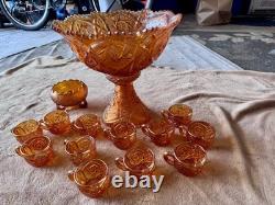 Imperial Iridescent Glass Punch Bowl Set, Marigold