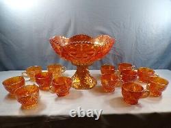 Imperial Marigold Carnival Glass 474 Punch Bowl Set Bowl, Stand & 13 Cups