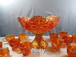 Imperial Marigold Carnival Glass 474 Punch Bowl Set Bowl, Stand & 13 Cups