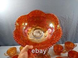 Imperial Marigold Carnival Glass 474 Punch Bowl Set Bowl, Stand & 13 Cups