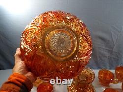 Imperial Marigold Carnival Glass 474 Punch Bowl Set Bowl, Stand & 13 Cups