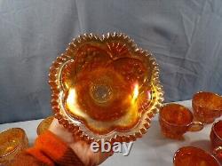 Imperial Marigold Carnival Glass 474 Punch Bowl Set Bowl, Stand & 13 Cups