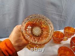 Imperial Marigold Carnival Glass 474 Punch Bowl Set Bowl, Stand & 13 Cups