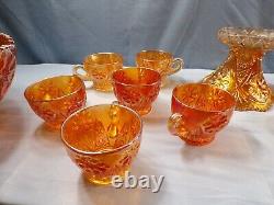 Imperial Marigold Carnival Glass 474 Punch Bowl Set Bowl, Stand & 13 Cups