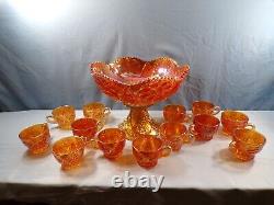 Imperial Marigold Carnival Glass 474 Punch Bowl Set Bowl, Stand & 13 Cups