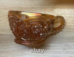 Imperial Marigold Carnival Glass Diamond Ruffled Punch Bowl 12 Large with 2 cups