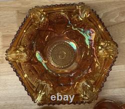 Imperial Marigold Carnival Glass Diamond Ruffled Punch Bowl 12 Large with 2 cups
